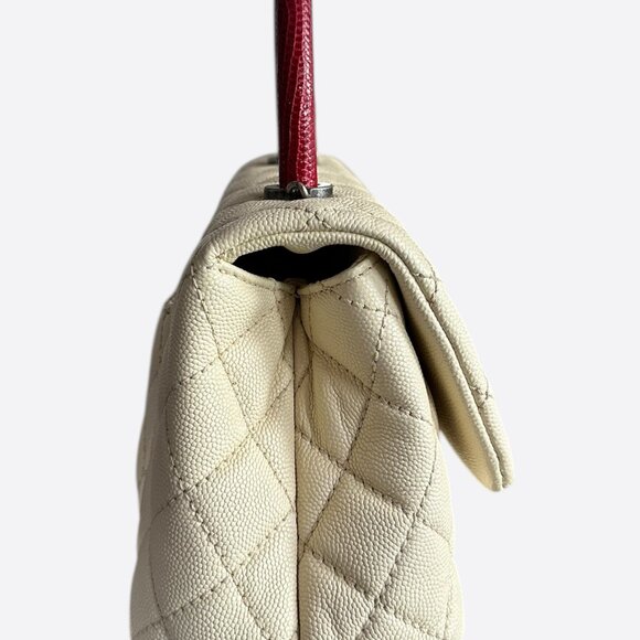 Chanel Beige & Red Caviar Quilted Small Coco Top Handle Bag - Picture 2 of 8